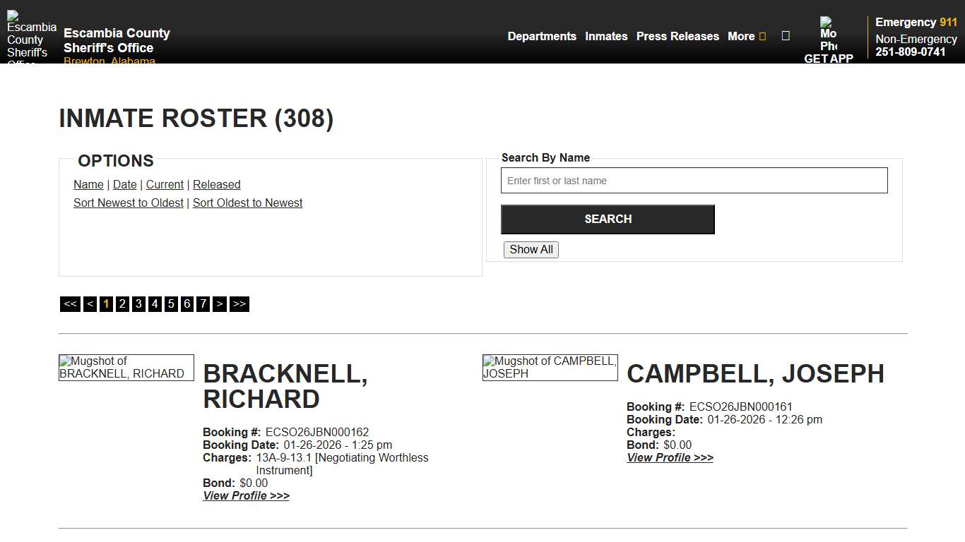 Inmate Roster - Current Inmates Booking Date Descending - Escambia County Sheriff, AL